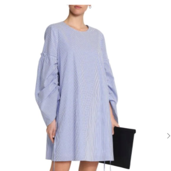Tibi Dresses & Skirts - Tibi Gathered Striped Cotton-Poplin Dress Sz8